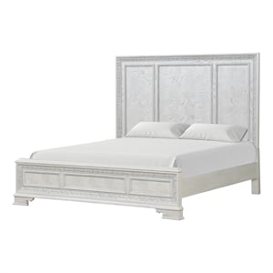 Bowery Hill King Panel Bed in Creamy White with Silver Accents