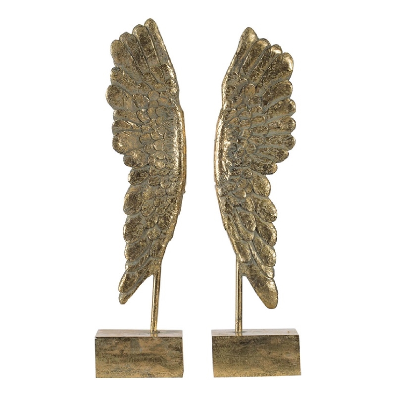 Bowery Hill Angel Wing Bookend Set in Gold Resin with Antique Highlights