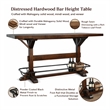 Bowery Hill 78 in Rectangular Pub Bar Table in Dark Brown Wood Finish
