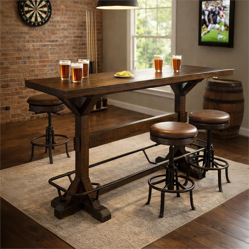 Bowery Hill 78 in Rectangular Pub Bar Table in Dark Brown Wood Finish