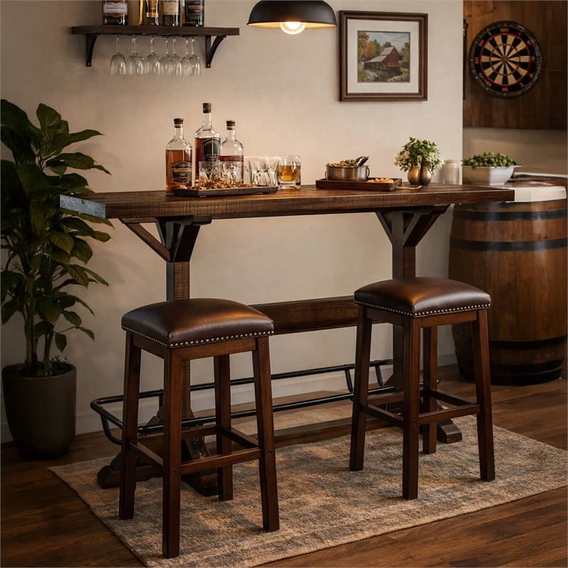 Bowery Hill 78 in Rectangular Pub Bar Table in Dark Brown Wood Finish