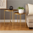 Bowery Hill 2 Piece Round Nesting Tables in Mango Wood and Gold Iron