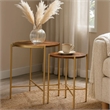 Bowery Hill 2 Piece Round Nesting Tables in Mango Wood and Gold Iron