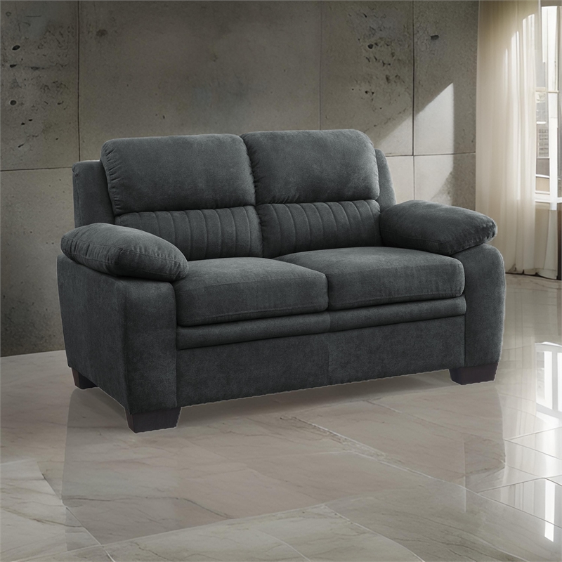 Bowery Hill 58 Inch Loveseat with Polyester Upholstery in Dark Gray