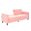 Bowery Hill Convertible Futon in Pink Velvet with Tapered Legs
