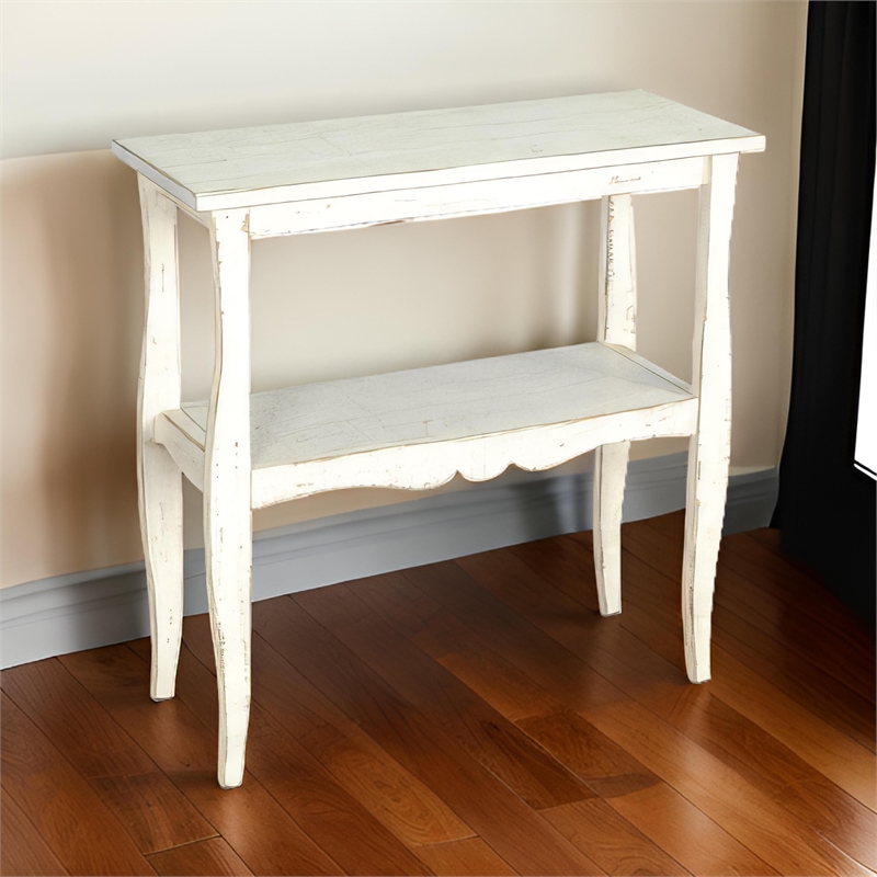 Bowery Hill Side End Table with Scalloped Trim in Distressed White Mahogany