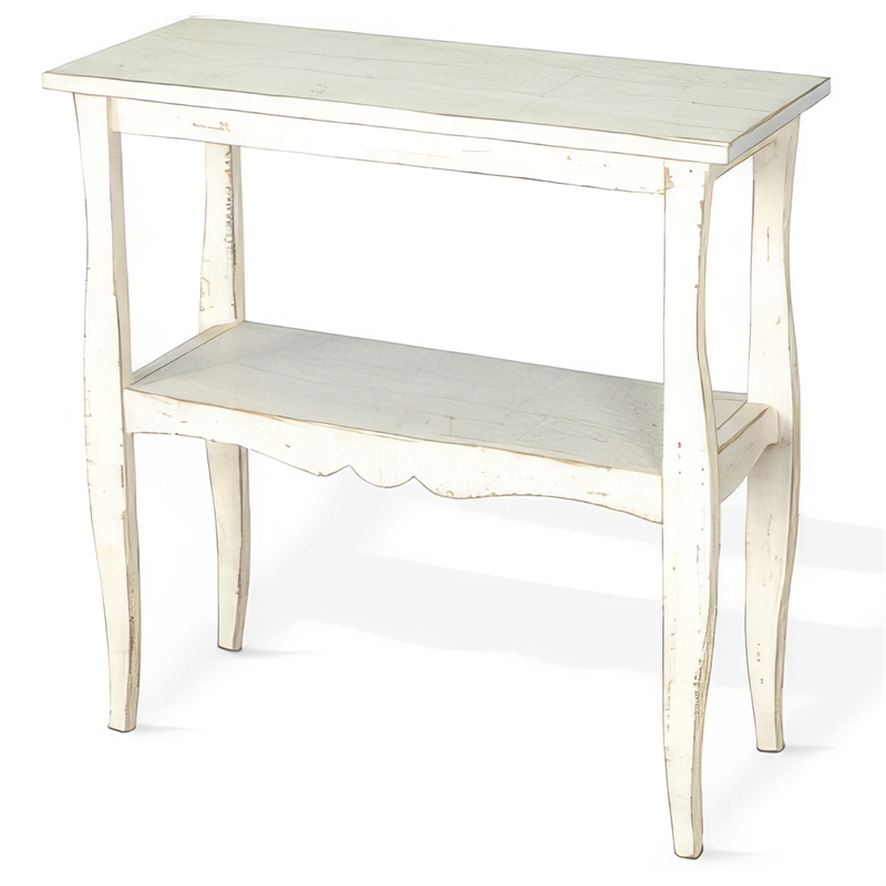 Bowery Hill Side End Table with Scalloped Trim in Distressed White Mahogany