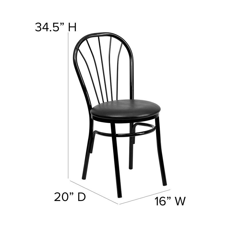 Bowery Hill Fan Back Metal Dining Chair with Vinyl Seat in Black