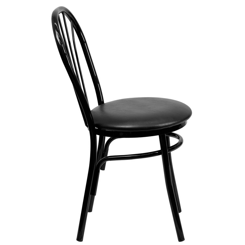 Bowery Hill Fan Back Metal Dining Chair with Vinyl Seat in Black