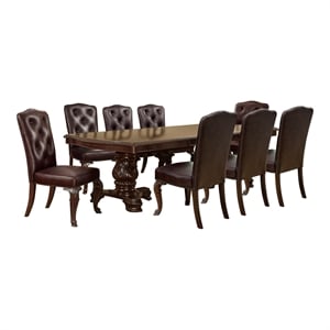 Bowery Hill 9-Piece Extendable Pedestal Dining Set in Brown Cherry