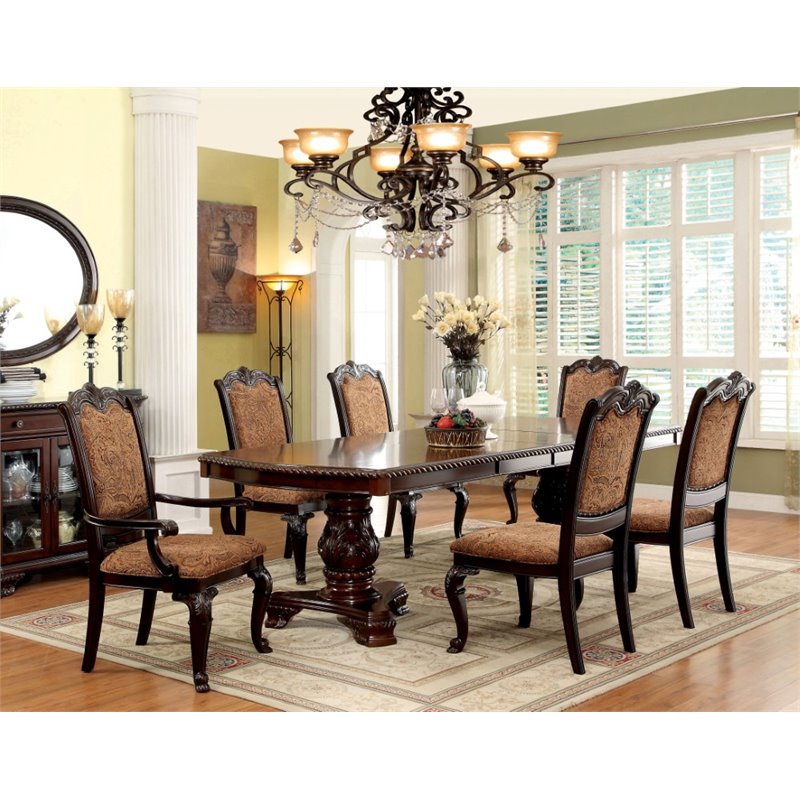 Bowery Hill 7-Piece Extendable Dining Set with Double Pedestals in Brown Cherry