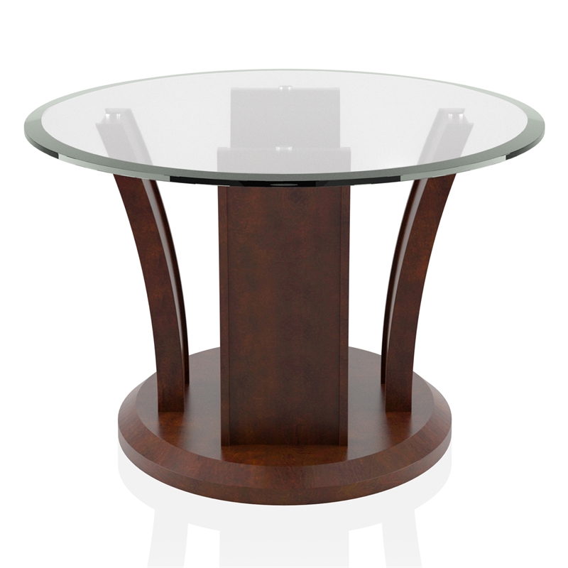 Bowery Hill Glass Top 3-Piece Coffee Table Set in Dark Cherry Finish
