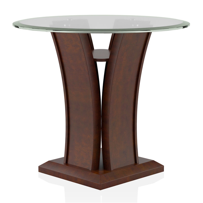 Bowery Hill Glass Top 3-Piece Coffee Table Set in Dark Cherry Finish