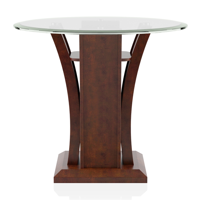 Bowery Hill Glass Top 3-Piece Coffee Table Set in Dark Cherry Finish