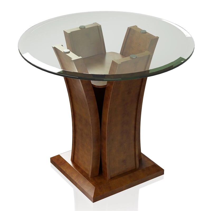 Bowery Hill Glass Top 3-Piece Coffee Table Set in Dark Cherry Finish