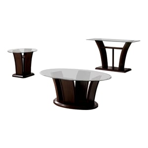 Bowery Hill Glass Top 3-Piece Coffee Table Set in Dark Cherry Finish