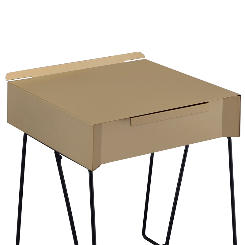 Bowery Hill Contemporary Gold Champagne Metal End Table with 1 Drawer