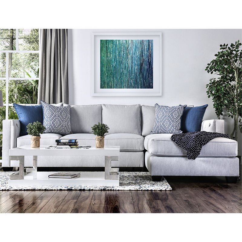 Bowery Hill Right Facing Fabric Sectional in Light Gray Upholstery