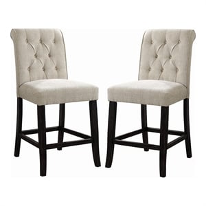 Bowery Hill Tufted Fabric Pub Chairs in Ivory (Set of 2)