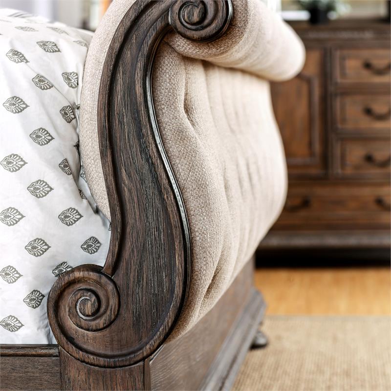 Bowery Hill 4pc Sleigh Bedroom Set with Rustic Finish and Queen Bed Frame