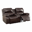 Bowery Hill Brown Top Grain Leather Reclining Loveseat with Storage