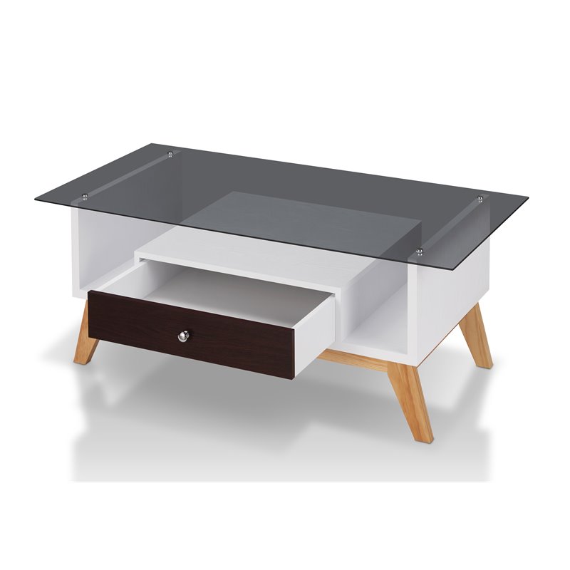 Bowery Hill Mid-Century Glass Top Coffee Table in Espresso Finish