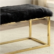 Bowery Hill Faux Fur Long Bench in Black with Gold Frame