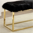 Bowery Hill Faux Fur Long Bench in Black with Gold Frame