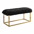 Bowery Hill Faux Fur Long Bench in Black with Gold Frame