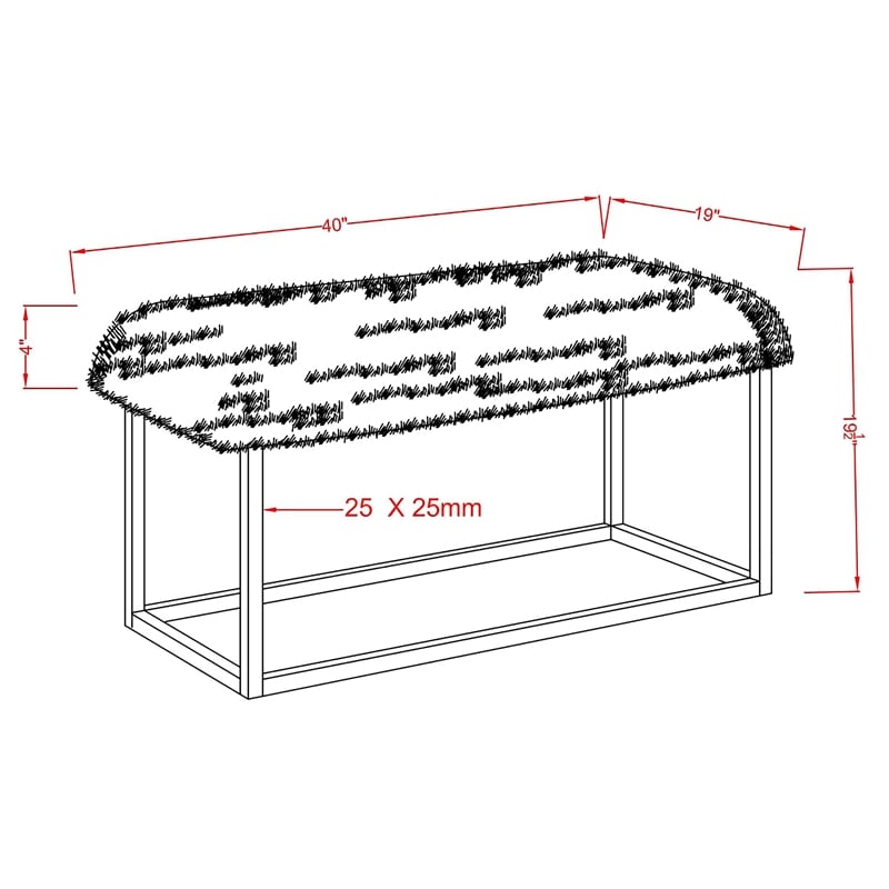 Bowery Hill Faux Fur Long Bench in Black with Gold Frame