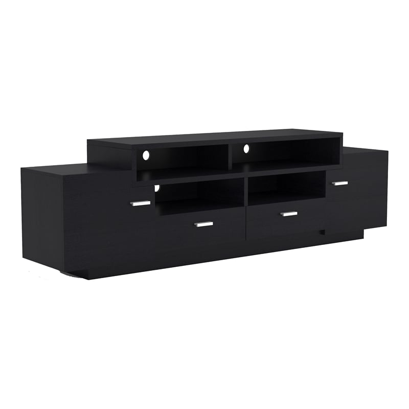 Bowery Hill Multi-Storage 72-Inch Wood TV Stand in Black Finish