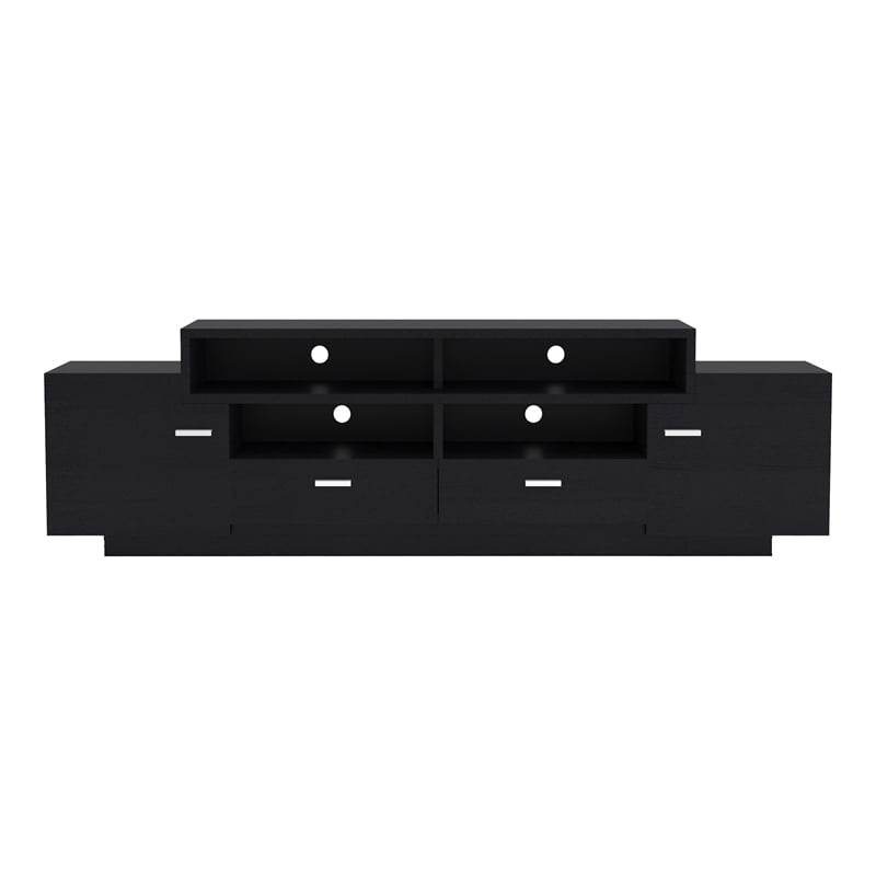 Bowery Hill Multi-Storage 72-Inch Wood TV Stand in Black Finish