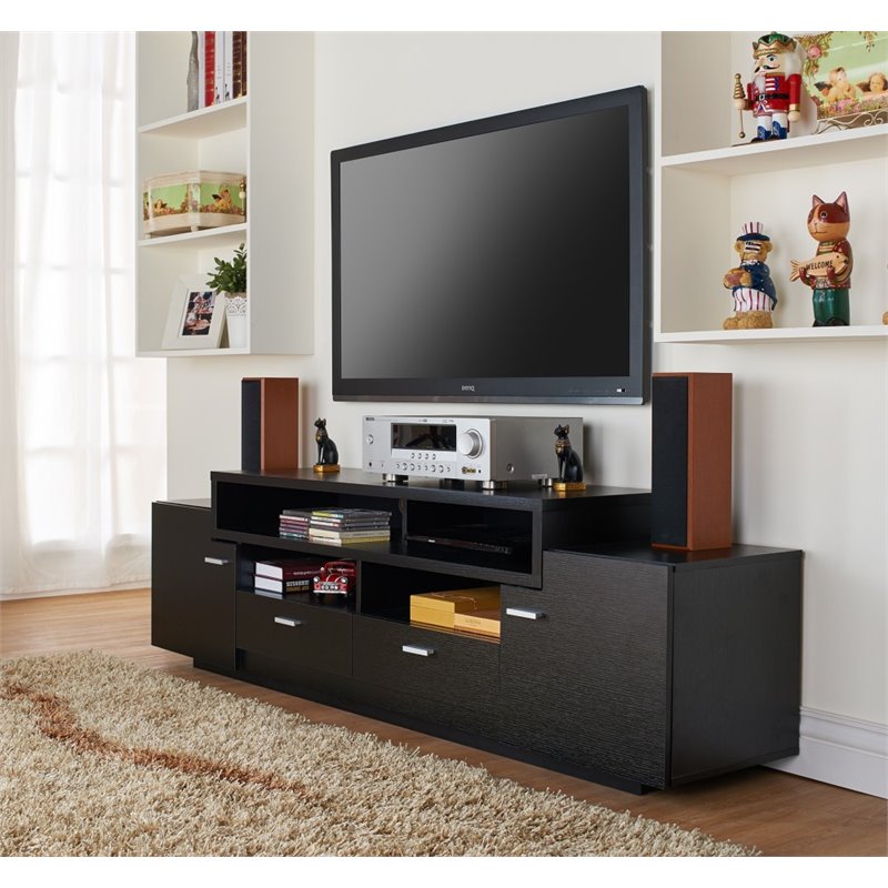 Bowery Hill Multi-Storage 72-Inch Wood TV Stand in Black Finish