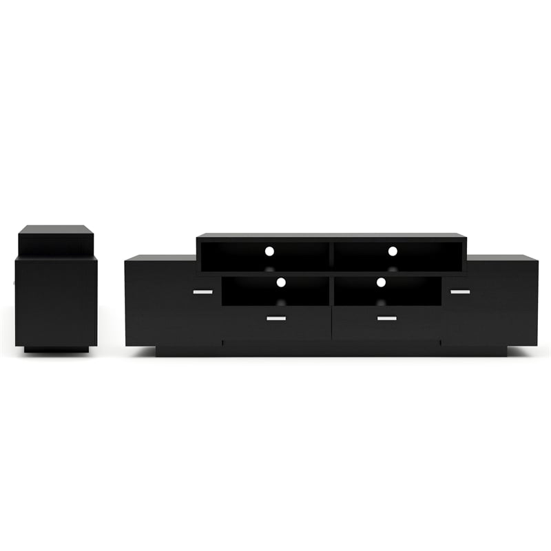 Bowery Hill Multi-Storage 72-Inch Wood TV Stand in Black Finish