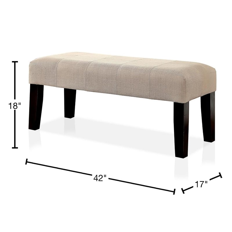 Bowery Hill Contemporary Ivory Fabric Bench with Wood Legs