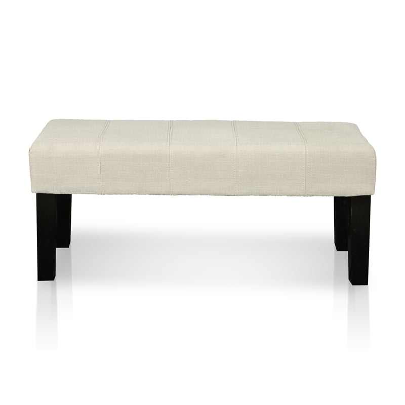 Bowery Hill Contemporary Ivory Fabric Bench with Wood Legs