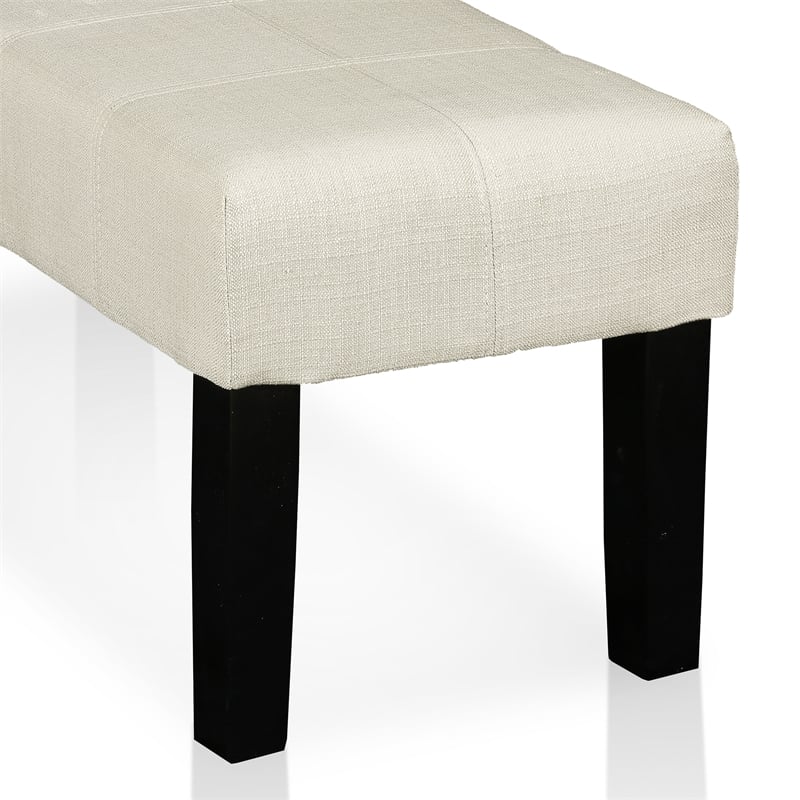 Bowery Hill Contemporary Ivory Fabric Bench with Wood Legs