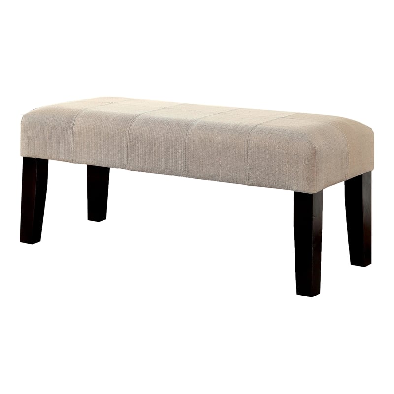 Bowery Hill Contemporary Ivory Fabric Bench with Wood Legs
