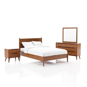 Bowery Hill 4-Piece Oak Wood King Bedroom Set with Dresser and Mirror
