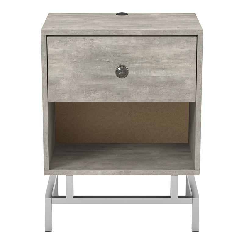 Bowery Hill Light Gray Wood 1-Drawer End Table with USB Port