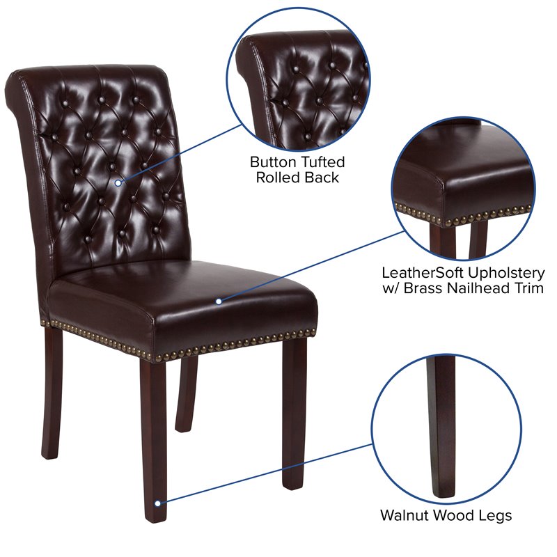 Bowery Hill Leather Upholstered Parson Dining Side Chair in Brown