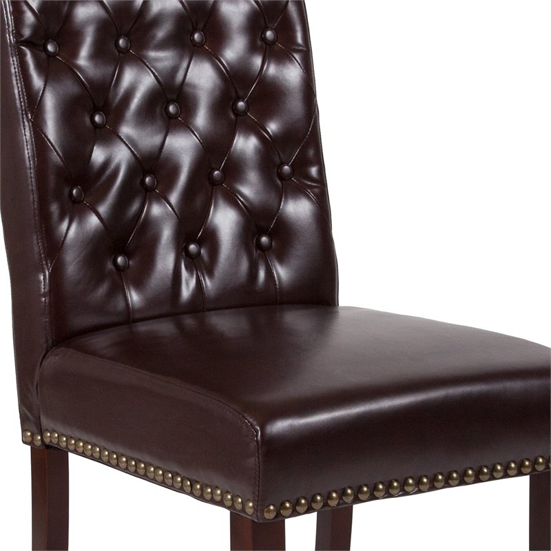 Bowery Hill Leather Upholstered Parson Dining Side Chair in Brown