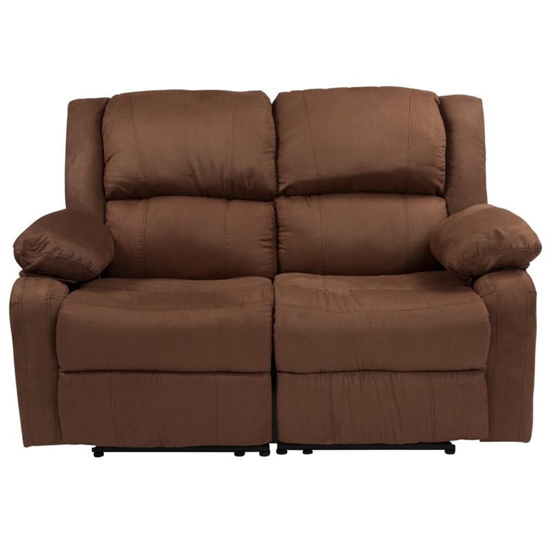 Bowery Hill Microfiber Upholstered Reclining Loveseat in Brown