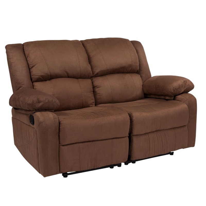 Bowery Hill Microfiber Upholstered Reclining Loveseat in Brown