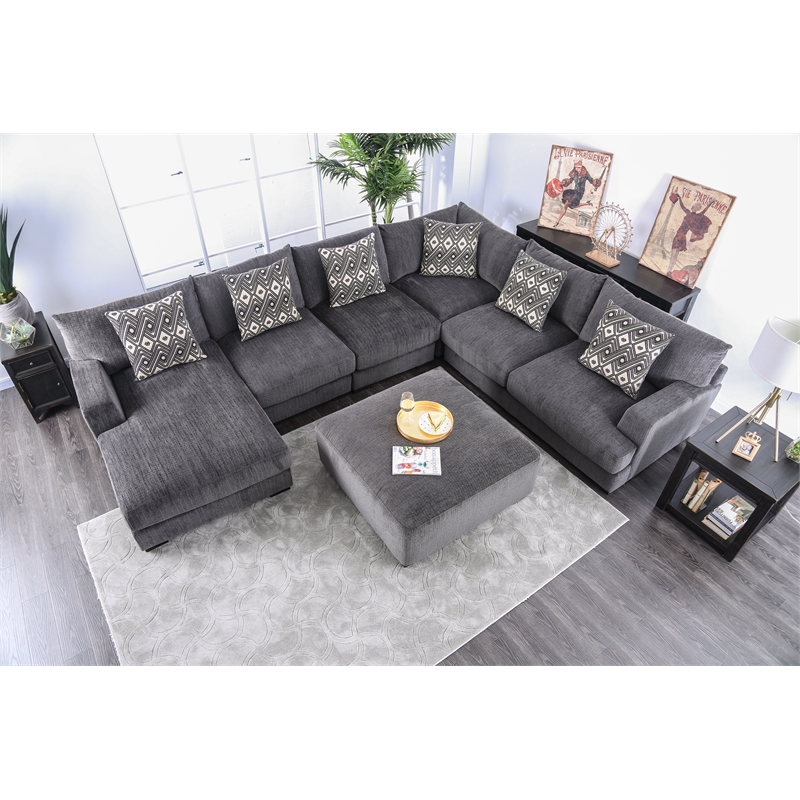 Bowery Hill Chenille Right Hand Facing Loveseat in Gray