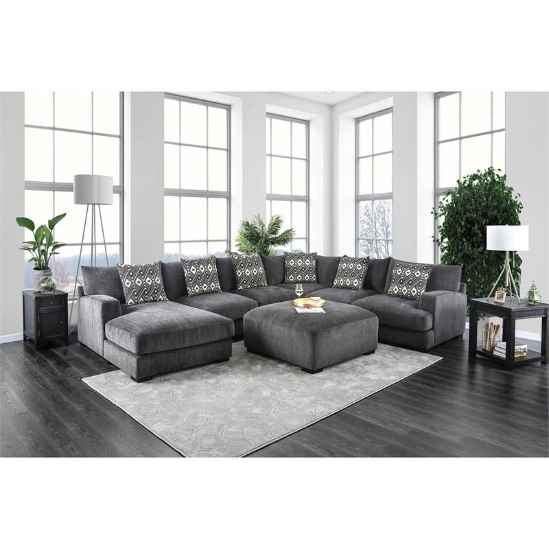 Bowery Hill Chenille Right Hand Facing Loveseat in Gray