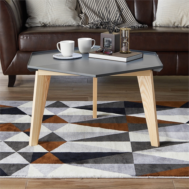 Bowery Hill Modern Geometric Metal Tray Coffee Table in Black Finish