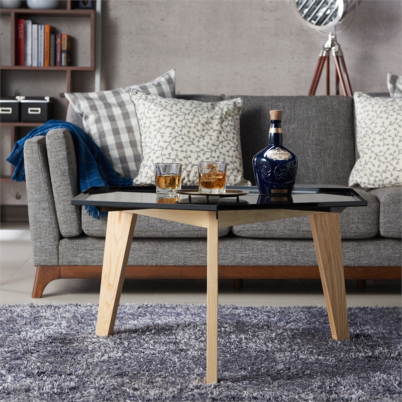 Bowery Hill Modern Geometric Metal Tray Coffee Table in Black Finish