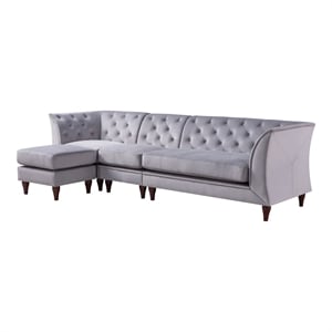 Bowery Hill Velvet Modular Sectional Sofa with Ottoman in Grey