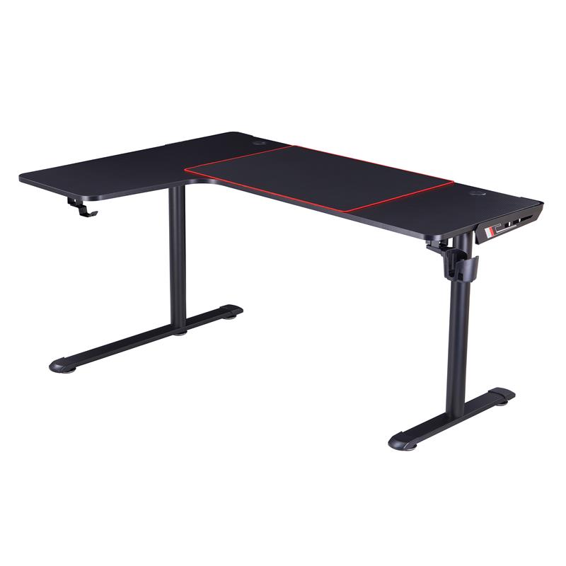 Bowery Hill Modern Metal Gaming Desk with Outlets in Black